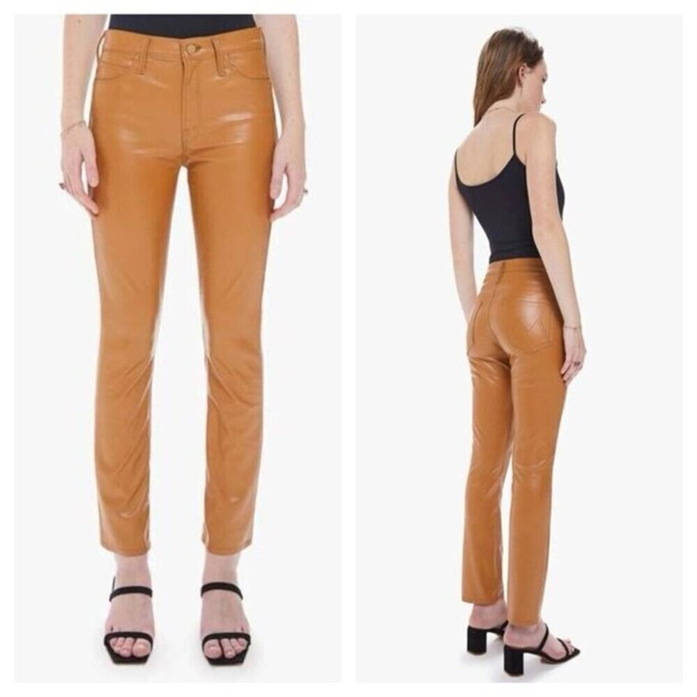NWT MOTHER Cashew Faux Mid Rise Dazzler Leather Pants
